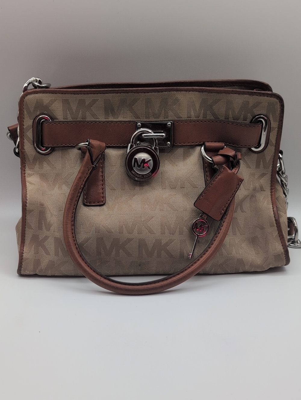 Michael Kors | Beige and Brown MK Logo Satchel